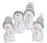matches21 - Dolci pupazzi di neve, personaggi decorativi con cappello in maglia, decorazione natalizia, set di 4 pezzi in plastica, ciascuno ca. 6 x 6 x 11 cm, decorazione invernale