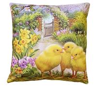 matches21 - Federa decorativa per cuscino pasquale con tre pulcini, 1 pezzo, in poliestere, multicolore, 40 x 40 cm