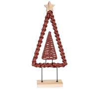 matches21 HOME & HOBBY Albero di Natale decorativo in metallo con cordoncino di carta e base in legno bordeaux, 39 cm, decorazione natalizia boho per la casa