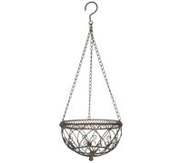matches21 HOME & HOBBY Elegante e decorato cesto sospeso in ferro per piante - Fioriera resistente alle intemperie in colore ruggine 56 cm con catena e gancio da appendere - Ideale per giardino,
