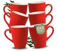 matches21 HOME & HOBBY Set di 6 tazze da caffè in ceramica, 340 ml, per 6 persone, colore rosso, lavabile in lavastoviglie