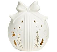 matches21 HOME & HOBBY Sfera decorativa a LED in porcellana, colore bianco, 12 cm, decorazione natalizia invernale con luce