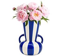 matches21 HOME & HOBBY Vaso per fiori a righe, blu, bianco, diametro 11 x 16 cm, moderno vaso in ceramica come decorazione per il soggiorno