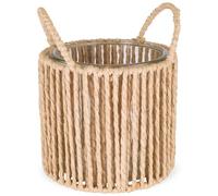 matches21 HOME & HOBBY Vaso rotondo beige Ø 14 x 17 cm con manico e inserto in vetro - Vaso per piante e decorazioni