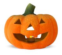 matches21 - Lanterna decorativa a forma di zucca spaventosa come decorazione autunnale di Halloween con il viso, colore arancione, con tealight, in ceramica, diametro 22 x 20 cm