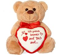 matches21 - Orsacchiotto con cuore e scritta in lingua tedesca "Ich Pass immer auf Dich auf", marrone chiaro/beige, 25 cm, regalo classico