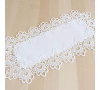 Matches21 runner da tavola/centrotavola con pregiato ricamo e pizzo in filigrana, biancheria da tavola color bianco lana, 35 x 70 cm, poliestere
