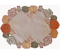 matches21 - Runner da tavola con zucche, foglie autunnali, fogliame, passamaneria, ricamato, 1 pezzo, 35 x 50 cm, ovale, in poliestere