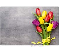 matches21 - Set di 4 tovagliette all'americana con motivo primaverile e fiori colorati a tulipani su fondo in calcestruzzo moderno, in plastica, 43,5 x 28,5 cm, lavabili