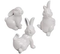 matches21, statuette decorative a forma di coniglietto pasquale in porcellana, set da 3 pezzi, 10-15 cm, colore: bianco