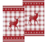 matches21 - Strofinacci per la casa, motivo: alberi di cervo, colore rosso, grigio, cotone, 2 pezzi, 70 x 40 cm