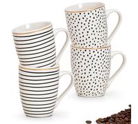 matches21 Tazze da caffè con pois e strisce decorative, in porcellana, set da 4 pezzi, 10 cm, 340 ml