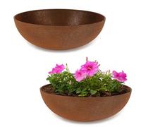 matches21 - Vaso per piante da esterno, 2 grandi ciotole decorative, effetto ruggine, grigio scuro, come vaso da fiori, 37 cm, per giardino, balcone o cimitero