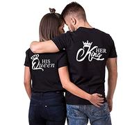 Matching Couple - Maglietta da uomo e donna con scritta in lingua inglese "Her Queen His Kings", regalo per innamorati, 1 pezzo, Nero-Queen, L