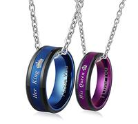 Matching Necklace for Couples, I Love You Ring Necklaces His & Her Crown Couples Necklace Her King/His Queen