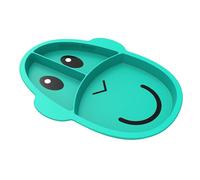 Matchstick Monkey Piatto a sezione scimmia per lo svezzamento del bambino, 3 sezioni divise, protezione antimicrobica, in silicone resistente antiscivolo, senza BPA, dai 12 mesi in su, verde