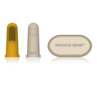 Matchstick Monkey Silicone Finger Toothbrush spazzolino da dito per bambini con astuccio Yellow/ Beige 2 pz