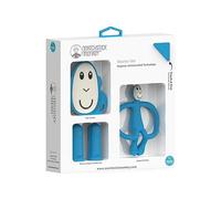 Matchstick Monkey, Starter set antimicrobico per dentizione, 1 massaggiagengive piatto, 1 massaggiagengive animale, 2 spazzolini da denti in silicone, 3 mesi +, scimmia blu