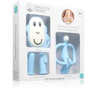 Matchstick Monkey - Kit dentizione antimicrobico con 2 spazzolini ditale - Scimmia azzurro chiaro