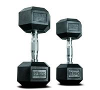 MATCHU - Manubri - Manubri Hexa - Set di 2 pezzi - Disponibile in 5, 7,5, 10, 12,5, 15, 17,5 e 20 KG - Gomma - Nero - Nero - 12,5 KG)