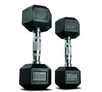 MATCHU | Manubri | Manubri Hexa | Set di 2 pezzi | Disponibile in 5, 7.5, 10, 12.5, 15, 17.5 e 20 KG | Gomma | Nero (Nero - 7.5 KG)