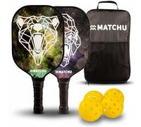 MATCHU - Set Pickleball con 2 racchette, 4 palline e pratica custodia per il trasporto - 100% carbonio - 19,5 × 1,5 × 40 cm - 200 grammi per racchetta - Tecnologia di superficie testurizzata Edge