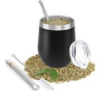 Mate Argentino - 8 Once Yerba Mate Set in Acciaio Inossidabile con Coperchio Senza BPA Due Cannucce Mate e Una Spazzola per la Pulizia - Per Bere Yerba Mate Argentino