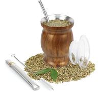 Mate Argentino - 9 Once Yerba Mate Set in Acciaio Inossidabile con Coperchio Senza BPA Due Cannucce Mate e Una Spazzola per la Pulizia - Per Bere Yerba Mate Argentino (Marrone)