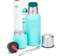 Mate Argentino Kit Completo di 6 pezzi - Include Tazza Mate in acciaio con Coperchio, Bombilla e Thermos per Yerba Mate con 2 Tappi (pico cebador) - Facile da Lavare, Adatto per Lavastoviglie (Acqua)