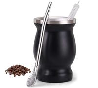 Mate, set di tazze da tè con cucchiaio e spazzola per la pulizia, in acciaio inox, set da tè Yerba Mate, tazza da tè, cassaforte e durevole, per cucina, ristorante, caffetteria (nero)