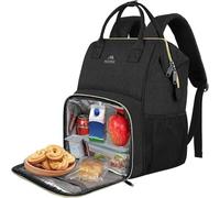 MATEIN Zaino da Donna con Portapranzo, Zaino da Viaggio Antifurto per PC 15,6 pollici con Scomparto Termico Isolato, Borsa Termica Impermeabile per Lavoro e Picnic, Nero
