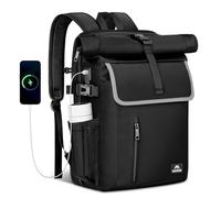 MATEIN Zaino Rolltop per Uomo e Donna, Grande Zaino Porta PC 17 Pollici con Strisce Riflettenti, Zainetto Impermeabile con Porta USB di Ricarica, Elegante Zaini Informali per Università Lavoro, Nero