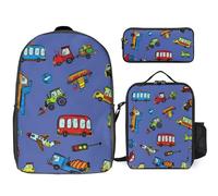 Mateju Auto Zaino Bambini, Set la Scuola e da Viaggio per Bambini, Composto da Zaino, Portapranzo e Astuccio (3 pezzi) per Bambini e Bambine Delle Scuole Elementari e Medie (blu navy)