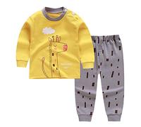 Mateju Bambino Set di Cotone Manica Lunga Pigiami, Ragazzi e Ragazze del Neonato Caldo Indumenti Pigiama Autunno Invernali Pantaloni + Magliette 2 Pezzi per 0-5 Anni (120cm,Giraffa Gialla)