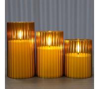 Mateju Candele Led Fiamma Oscillante con Telecomando e Timer, 3 Pezzi Acrilico Candele Senza Fiamma Candele Elettriche Luci con Batterie Decorazioni per Matrimoni, Vacanze, Feste (Marrone,8cm)