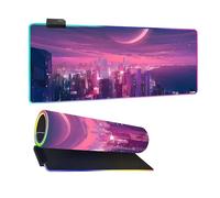 Mateju Città Retrò 3D RGB Tappetino Mouse XXL/XL/L, Grande Mouse Pad 14 Modalità Luce, Mousepad Gaming Base di Gomma Antiscivolo Tappetino Scrivania, Tappetini Mouse (Viola,700x300x4mm)