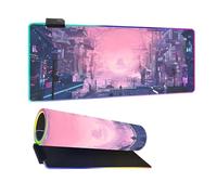Mateju Città Retrò 3D RGB Tappetino Mouse XXL/XL/L, Grande Mouse Pad 14 Modalità Luce, Mousepad Gaming Base di Gomma Antiscivolo Tappetino Scrivania, Tappetini Mouse (Rosa,800x300x4mm)