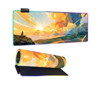 Mateju Città Retrò 3D RGB Tappetino Mouse XXL/XL/L, Grande Mouse Pad 14 Modalità Luce, Mousepad Gaming Base di Gomma Antiscivolo Tappetino Scrivania, Tappetini Mouse (Giallo,600x300x4mm)