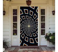 Mateju Decorazione per Porta Ingresso Elastico con Geometria Psichedelica 3D - Copriporta Elastico con Bordi Avvolti Rivestimento per Porta Ingresso per Pareti, Banner di Sfondo (Quadrato,90x210cm)