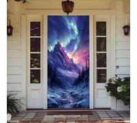 Mateju Decorazione per Porta Ingresso Elastico con Paesaggio Naturale 3D - Copriporta Elastico con Bordi Avvolti Rivestimento per Porta Ingresso per Pareti, Banner di Sfondo (Neve,90x210cm)