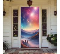 Mateju Decorazione per Porta Ingresso Elastico con Paesaggio Naturale 3D - Copriporta Elastico con Bordi Avvolti Rivestimento per Porta Ingresso per Pareti, Banner di Sfondo (Galassia,90x210cm)