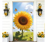 Mateju Decorazione per Porta Ingresso Elastico con Primavera Girasole 3D - Copriporta Elastico con Bordi Avvolti Rivestimento per Porta Ingresso per Pareti, Banner di Sfondo (Cielo,90x210cm)