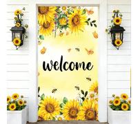 Mateju Decorazione per Porta Ingresso Elastico con Primavera Girasole 3D - Copriporta Elastico con Bordi Avvolti Rivestimento per Porta Ingresso per Pareti, Banner di Sfondo (Ape,90x210cm)
