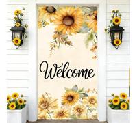 Mateju Decorazione per Porta Ingresso Elastico con Primavera Girasole 3D - Copriporta Elastico con Bordi Avvolti Rivestimento per Porta Ingresso per Pareti, Banner di Sfondo (Beige,90x210cm)