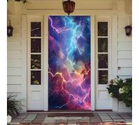 Mateju Decorazione per Porta Ingresso Elastico con Stampa Cielo Stellato- Copriporta Elastico con Bordi Avvolti Rivestimento per Porta Ingresso da Interno per Pareti (Fulmine,90x210cm)