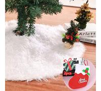 Mateju Gonna per Albero Natale in Peluche, Albero di Natale Decorazione Rotonda Tappeto Copertura Copri di Base per la Casa Decorazioni NatalizieFesta Vacanze (78cm,Bianca)