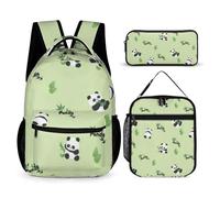 Mateju Motivo Panda Zaino Bambini Set per Bambini, Composto da Zaino, Portapranzo e Astuccio (3 pezzi) per Bambini e Bambine Delle Scuole Elementari e Medie (verde)