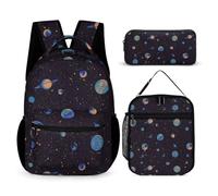 Mateju Pianeta Zaino Bambini Set per Bambini, Composto da Zaino, Portapranzo e Astuccio (3 pezzi) per Bambini e Bambine Delle Scuole Elementari e Medie (Terra)