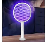 Mateju Racchetta Zanzare Elettrica Ricaricabile USB Racchetta Zanzare Elettrica Pieghevole con Luce e Base, Protezione Maglia a 3 Strati per Casa Giardino Campeggio Esterno Interno (Bianco)