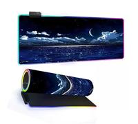 Mateju RGB Tappetino Mouse xxl/xl/l, Grande Mouse Pad 14 Modalità Luce, Stampa Paesaggi Mousepad Gaming Base di Antiscivolo Tappetino Scrivania,Tappetini Mouse per Laptop,PC (Luna,800x300x4mm)
